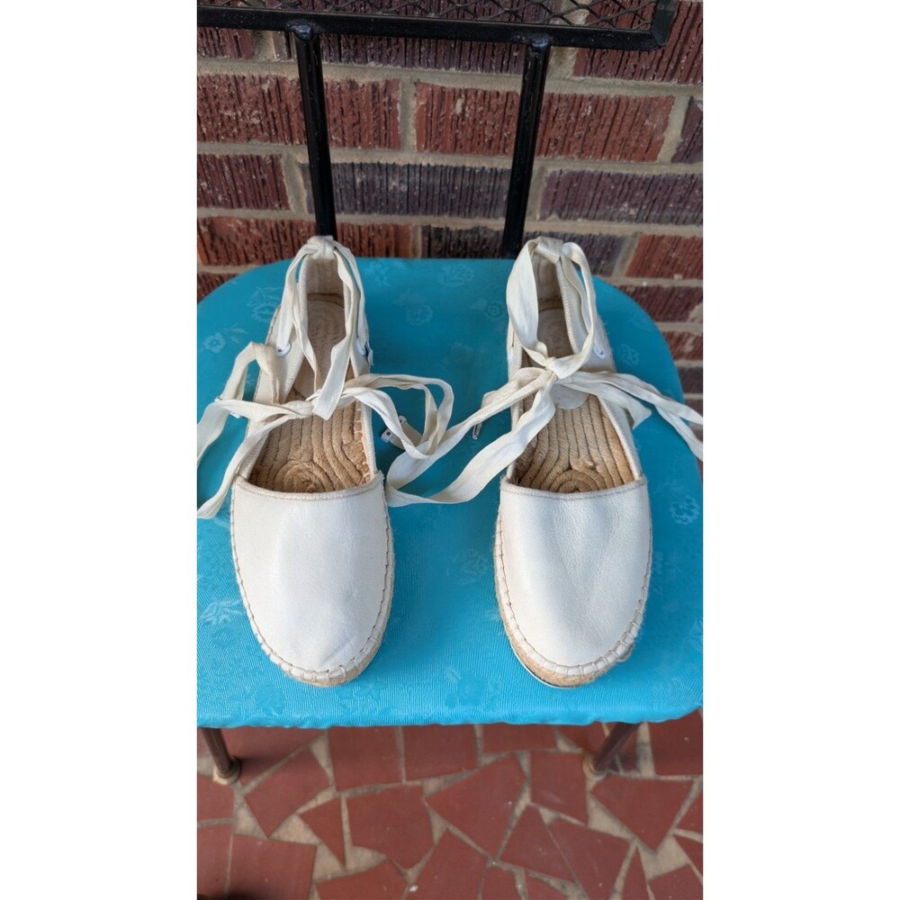 ALDO White Leather Espadrille Ballet Flats w/Ribbon Tie- Slip On- Size 8/8.5